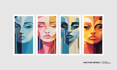 Set of abstract face wall decoration vector template in retro and vintage style