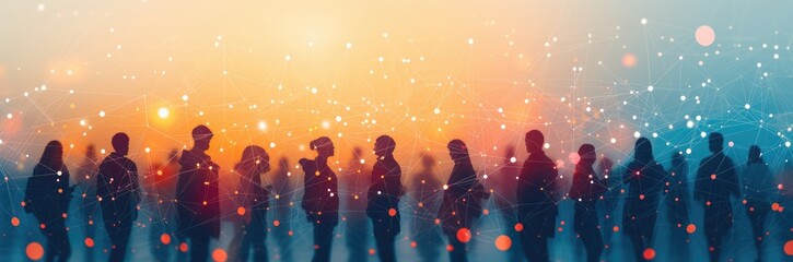 A visualization of the gig economy, with freelancers connecting globally via a digital network