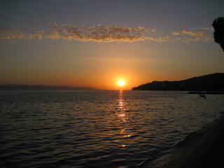 Scenic wonderful sunset in the mountains. Beautiful sunset over the Adriatic Sea