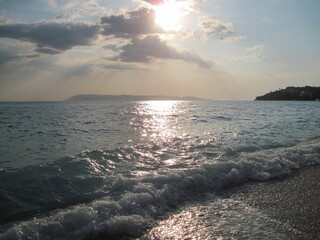 Scenic wonderful sunset in the mountains. Beautiful sunset over the Adriatic Sea