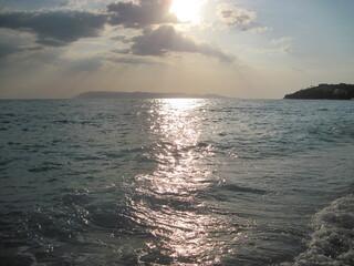 Scenic wonderful sunset in the mountains. Beautiful sunset over the Adriatic Sea