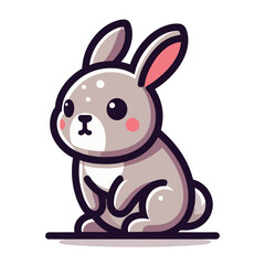Fototapeta premium Cute adorable rabbit cartoon character vector illustration, funny easter bunny flat design template isolated on white background