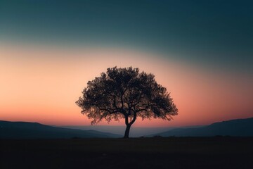Fototapeta na wymiar a lone tree stands as a testament to resilience, casting a captivating silhouette against the canvas of the fading day