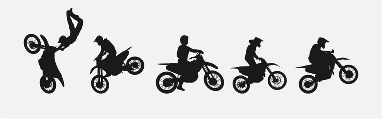 set of silhouettes of motocross racers. isolated on white background. graphic vector illustration.