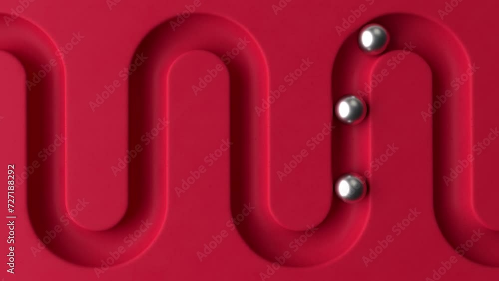 Poster metal balls rolling in geometry deepening. abstract cycled minimal animation. smooth light, realisti