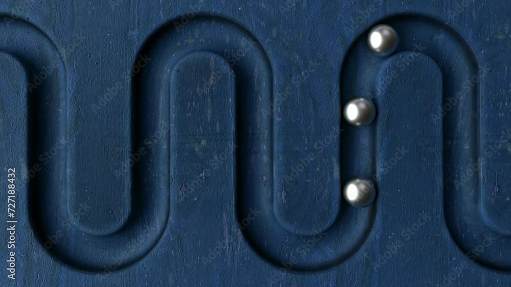 Aufkleber metal balls rolling in geometry deepening on blue wooden background. abstract cycled minimal animati