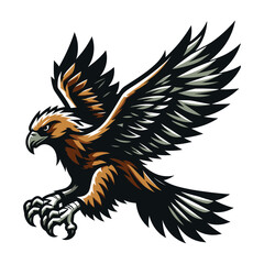 Obraz premium Wild animal bird of prey, raptor bird vector design illustration, hawk eagle falcon logo flat design template isolated on white background