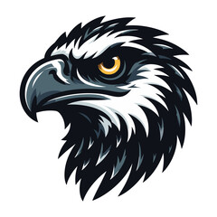 Obraz premium Wild animal bird of prey head face, raptor bird vector design illustration, hawk eagle falcon logo flat design template isolated on white background