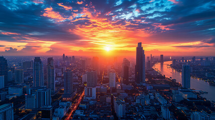 Naklejka premium Sunset Majesty over Bangkok: Cityscape View