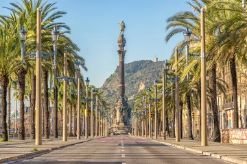 Tafelkleed View of Christopher Columbus monument in Barcelona, Spain. © Paopano