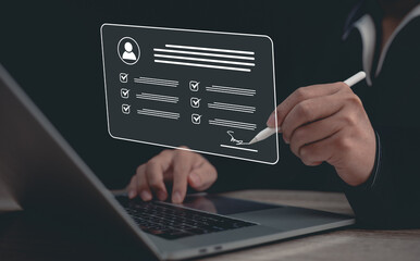 Recruitment people or Human Resource Management (HR) concept: businessman uses a laptop for human...