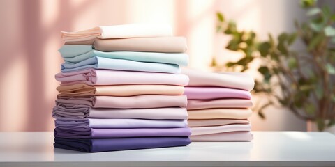 Pile of multicolored different cotton fabrics.
