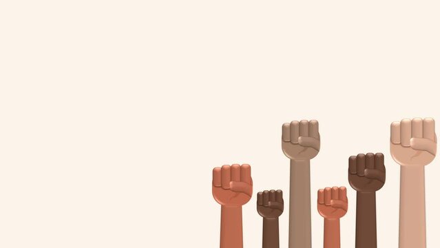 Hands raised with closed fists, Holding fists up animation, celebrate black history month