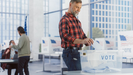 Democratic Process on Elections Day in the United States of America: Masculine Cowboy in Jeans and...