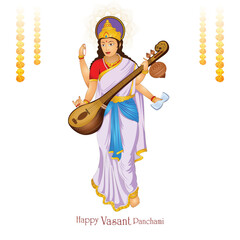Obraz premium Beautiful indian festival vasant panchami on indian god saraswati maa religious background