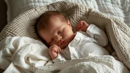 Baby Laying on Bed Next to Pillows, Serenity and Comfort in a Peaceful Slumber, Baby Item
