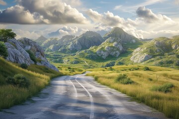 Fototapeta premium Mountain road on summer landscap