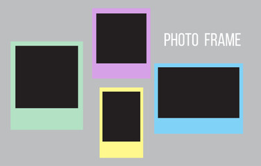 Photo frame of instant camera template, set of 4 size mockup photo.