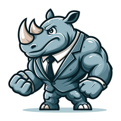 Fototapeta premium Strong athletic muscle body rhinoceros wild animal mascot design vector illustration, logo template isolated on white background
