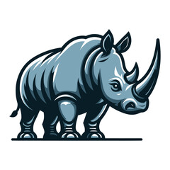 Fototapeta premium African savannah standing rhinoceros vector design, zoology illustration, wild animal rhino logo template isolated on white background