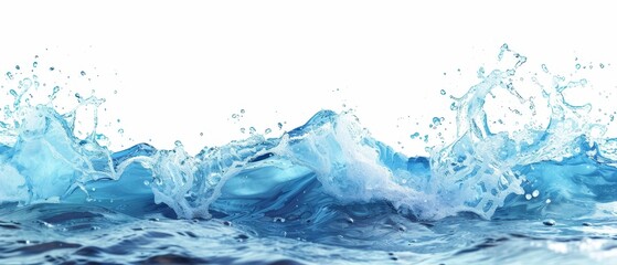 Blue water wave splashing on a white background. Wallpaper. Banner. Backdrop