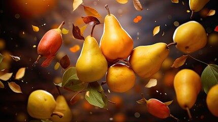 pattern Composition with flying Pear Orange - obrazy, fototapety, plakaty