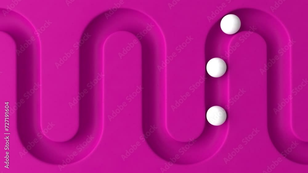Poster cycled minimal animation. white balls rolling in geometry deepening. ball rolling along the paths. 3