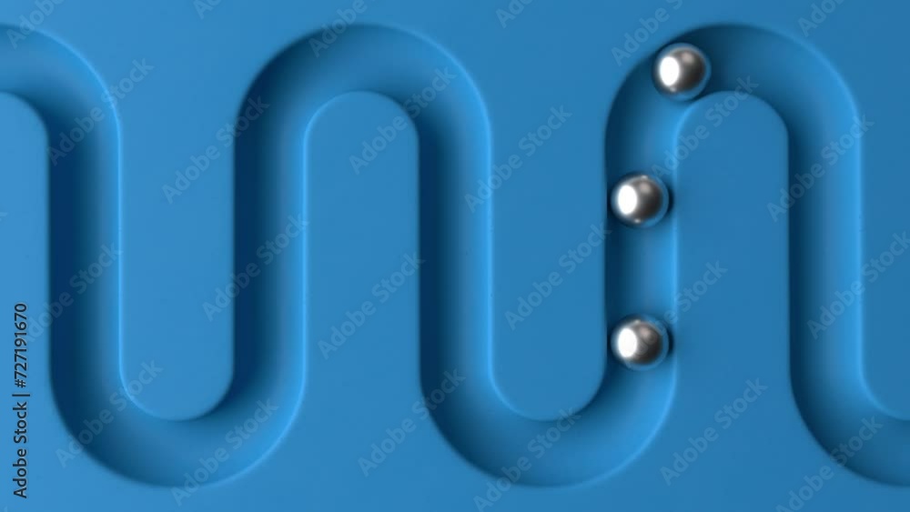 Poster cycled minimal animation. metal balls rolling in geometry deepening. ball rolling along the paths. 3