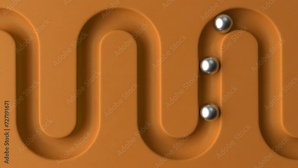 Poster cycled minimal animation. metal balls rolling in geometry deepening. ball rolling along the paths. 3