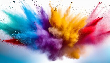 multi color powder explosion on white background color dust splash cloud on white background launched colorful particles on background