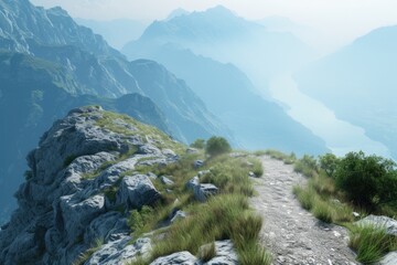 A winding path on a mountain slope. Mountain Alps path