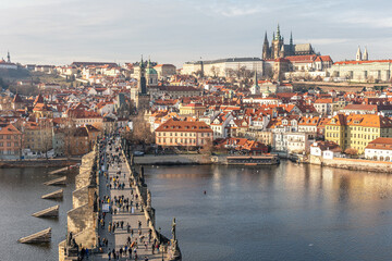 Obraz premium Aerial view of old town with Charles Bridge in Prague. Czech Republic.