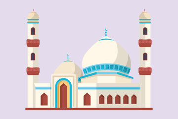 Kabaah alharam and mosque concept. Colored flat vector illustration isolated.
