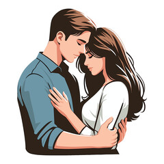 Romantic couple lovers vector illustration, Happy young male female couple together, wife and husband loving relationships. Flat design illustration isolated on white background