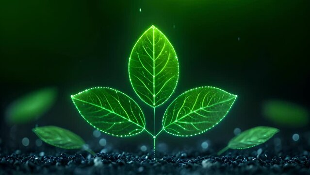Leaves of a plant, seedling Glowing neon line Sprout icon isolated on black background. Seed and seedling. Leaves sign. Leaf nature. growing 4k mp4 New life