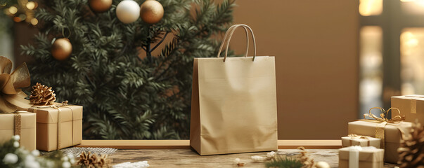 Mockup. Craft Christmas package.