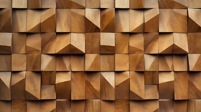 Textured wooden wall with unusual shapes and patterns, wooden background, texture and design of a modern wall © Vadim