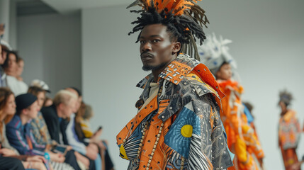 Fototapeta premium fashion week, stylish man on podium ,generated ai