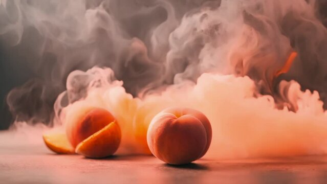 Beautiful fruit apricots with natural skin in under bright smoke, generated ai