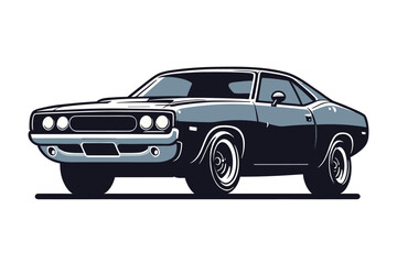 Vintage American muscle car vector illustration, classic retro custom muscle car design template isolated on white background