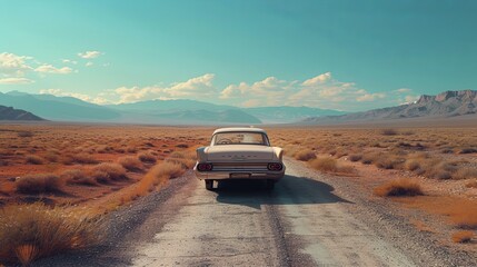 Fototapeta na wymiar Car Driving Down a Dirt Road in the Desert. Generative AI.