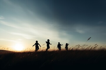 Fototapeta na wymiar silhouettes of children playing.