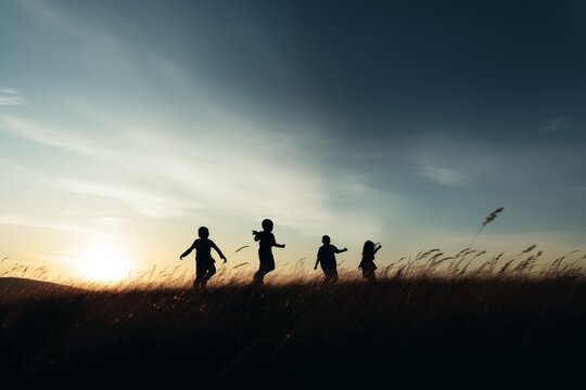 silhouettes of children playing.