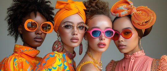 Group of Women Wearing Sunglasses and Headbands. Generative AI.