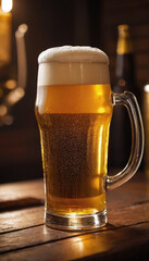 Glass of cold beer with foam in a glass