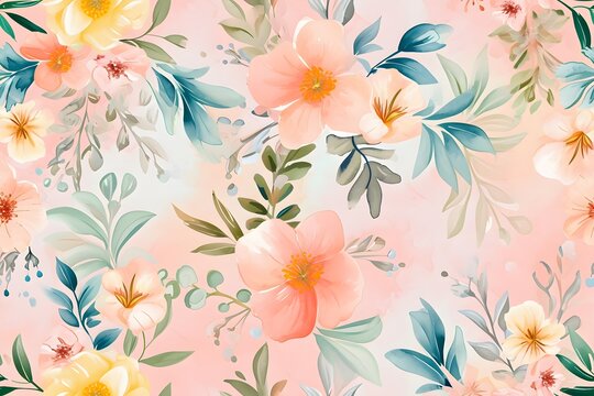 pastel-themed digital paper with delicate floral illustrations © Sagar