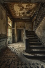 an abandoned house hallway