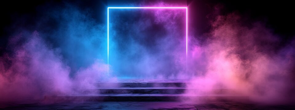 A Mysterious Open Door on a Stage Emitting Smoke