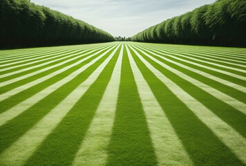 The texture of a freshly mowed lawn, adorned with neat and precise stripes, evokes a sense of meticulous care. - obrazy, fototapety, plakaty
