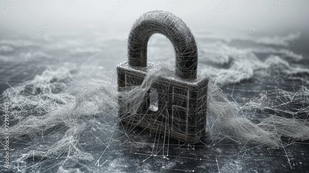 Aufkleber Having a lock on a white background. Abstract 3d wireframe lock illustration or background that can be used to illustrate security, safes, privacy, or another concept.